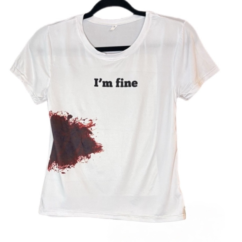 White Graphic Tee Im Fine Horror Style T Shirt Size S NIP